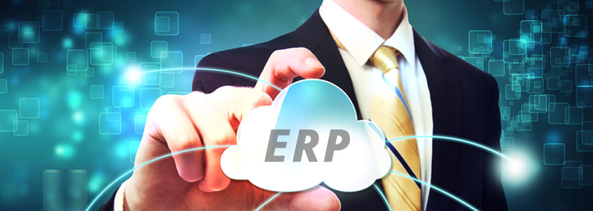 A hand holding a cloud marked ERP